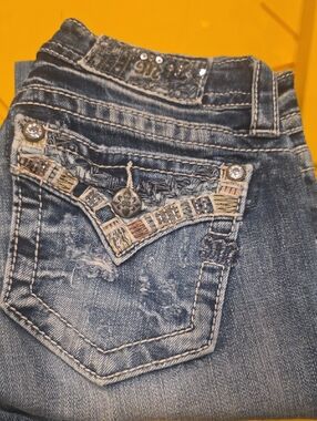 Miss Me Blue Embroidered Boot Cut Jeans with Embellished Back Pocket